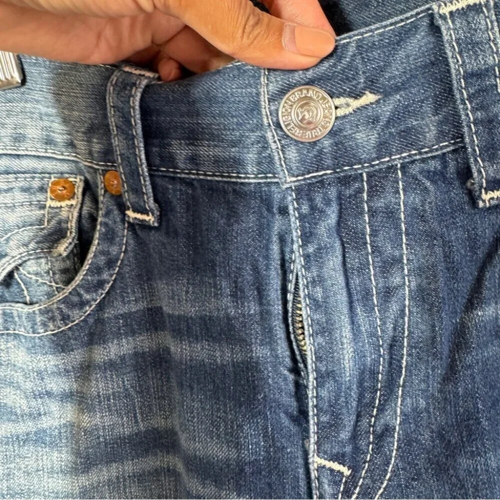 True Religion  Blue Straight Leg Distressed Denim Classic Stitch Jeans Size 34